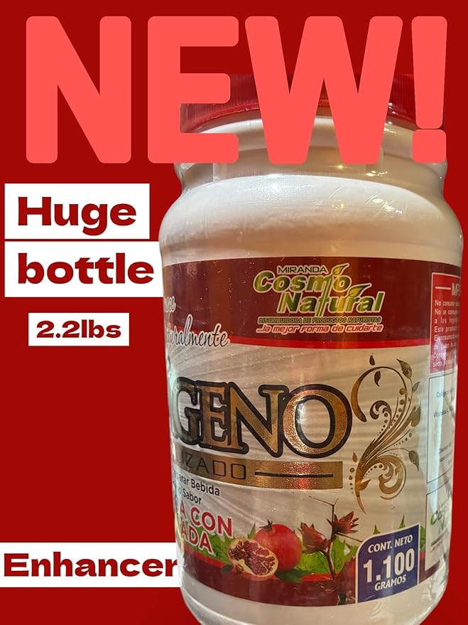 Cosmo Natural Hydrolyzed Collagen Powder Enhancer Hibiscus &amp Pomegranate Flavor 2.2lbs with Vitamins A B1 B2 B3 B6 C Natural Drink Mix ShakesSmoothies Jamaica con Granada