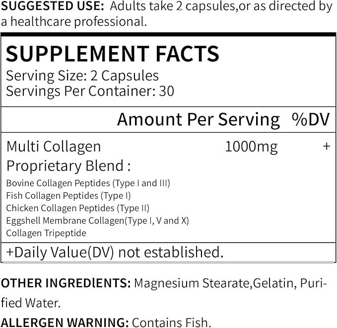 Collagen Peptides CapsulesHydrolyzed Collagen peptides Type I II III V XCare for Hair Skin and Nailsfor Men and Women 60 Capsules