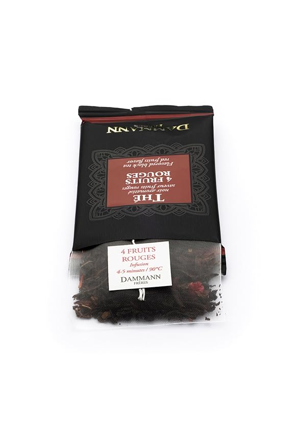 Dammann Freres Sachets Quatre Fruits Rouges Tea Bags Premium Gourmet French Black Tea Blend Strawberry Cherry Raspberry Red Currant Flavors Individually Wrapped 24 Count (Single Pack)