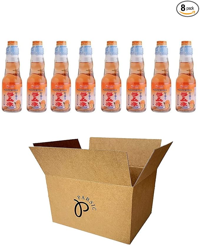 RAMUNE Japanese Soft Drink multi-pack 8 Bottles 6.76 Fluid Ounce (Orange)