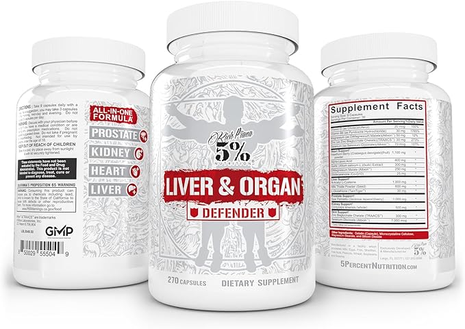 5% Nutrition Rich Piana Liver &amp Organ Defender Cycle Support Plus NAC | Liver Support Prostate Supplement Heart Kidney Skin Support | Milk Thistle Saw Palmetto Hawthorn Berry (30-90 Servings