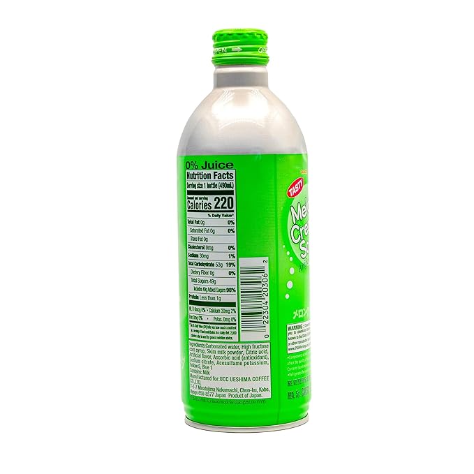 UCC Melon Creamy Soda - Ready To Drink Melon Soda Convenient Bottled Drink 16.57oz Each (Pack of 12) Carbonated Drink Artificial Melon Flavor Imported from Japan