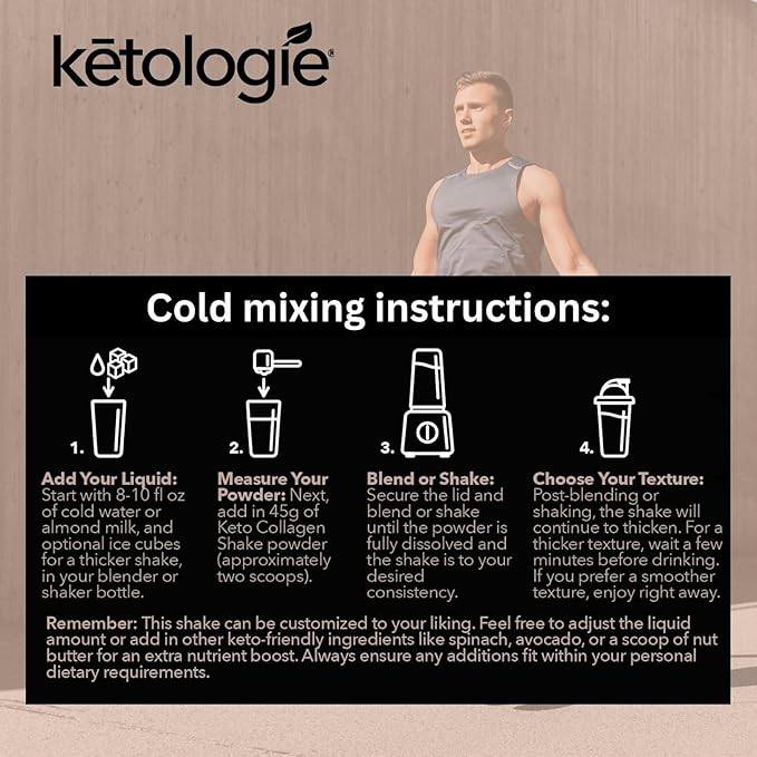Keto Collagen Shake (Chocolate) - with Coconut Oil Prebiotics Grass Fed Hydrolyzed Collagen Peptides Type I &amp III Low Carb Gluten Free1.78lbs. (810g)