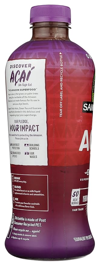 Sambazon Organic Energy Superfood Juice Blend Açaí Berry Yerba Mate and Guarana Juice 32 Ounce