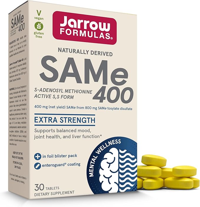 Jarrow Formulas SAMe Supplement 400 mg - 30 Tablets - High Concentration of Active SS Form - Supports Joint Health Liver Function Brain Metabolism Balanced Mood &amp Antioxidant Defense - 30 Serv