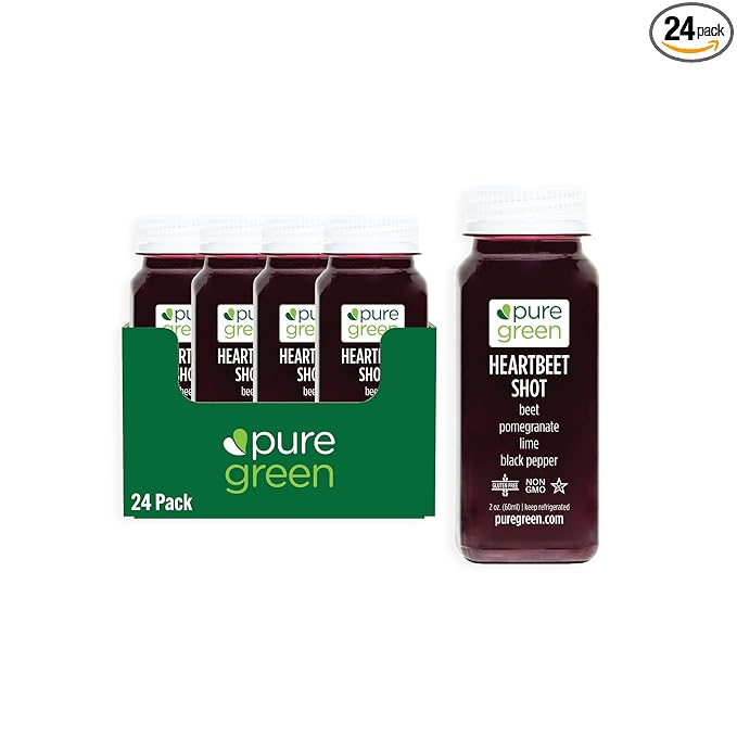Pure Green Cold Pressed Shots - Heartbeet Shot - Fresh Functional Blend with Beet Pomegranate Lime Black Pepper - Natural Gluten Free Non-GMO No Artificial Colors or Flavors - Made from Real Fru