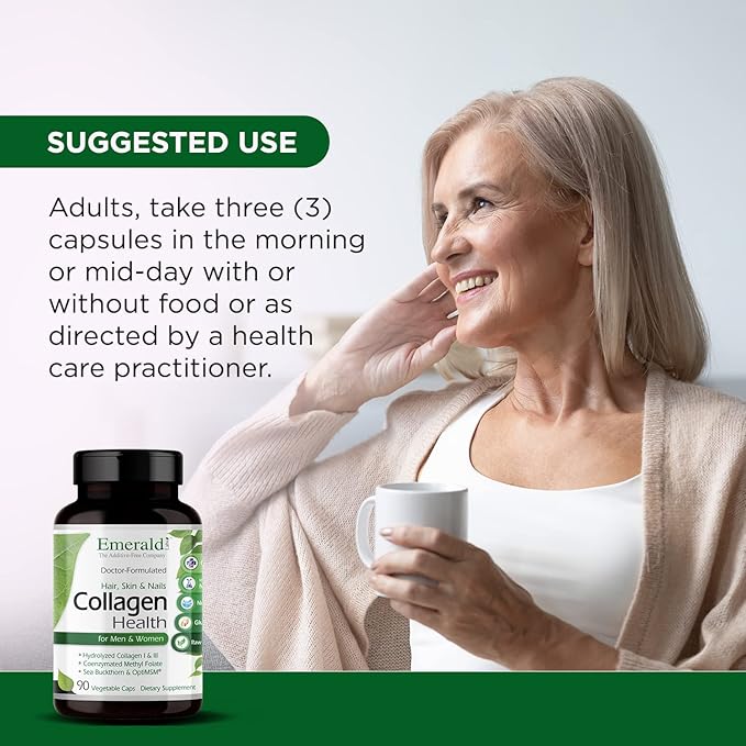 EMERALD LABS Collagen Health - Hydrolyzed Collagen for Healthy Hair Skin &amp Nails with Saw Palmetto &amp Beta-Sitosterol - Also Supports Immune &amp Adrenal Health - 90 Vegetable Capsules (30-Da