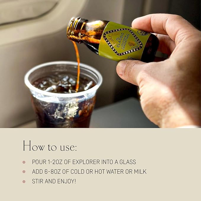Explorer Cold Brew Organic Liquid Coffee Concentrate Classic Regular Caffeine Drink Iced or Hot While On the Go Travel Size 2 fl oz (Pack of 12)