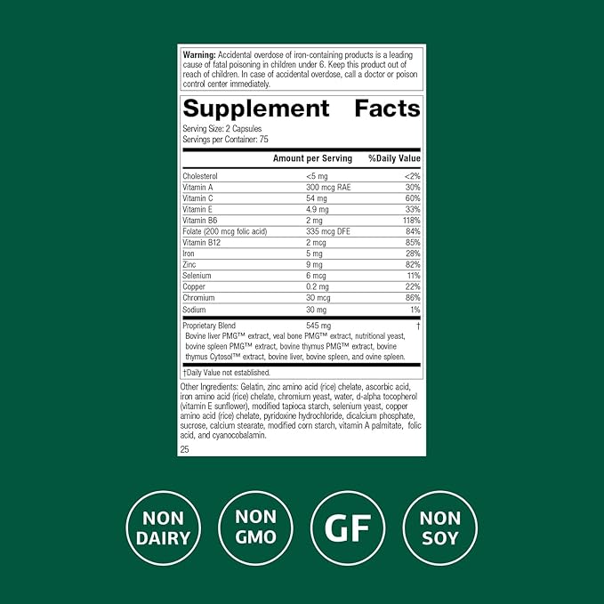 Standard Process Inc. Immuplex - Daily Immune Support Supplement with Folate Iron Vitamin C &amp Vitamin A - Mineral Supplement with Antioxidant Ingredients - 150 Capsules