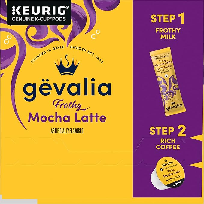 Gevalia 2-Step K-Cup &amp Froth Packets 6 Count 5.6oz Box (Pack of 3) (Mocha Latte).