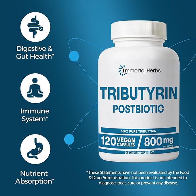 Tributyrin Supplement 800mg Advanced Butyrate Form 55% Standardized More Effective Delivery Than Sodium Butyrate 120 Capsules Non-GMO &amp Gluten Free Postbiotic Supplement
