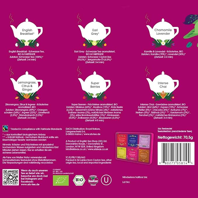 English Tea Shop - Ultimate Tea Collection- Gift Tin - 36 Tea Bag Sachets 69g