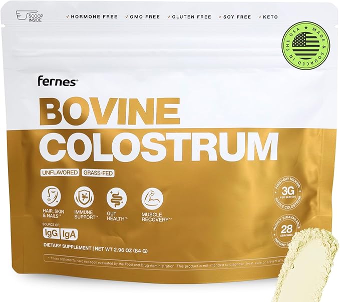 Grass Fed Whole Bovine Colostrum Powder for Women &amp Men – First Day Milking Non GMO Soy Free Keto Gluten Free – 28 Servings 2.96 oz Unflavored Made in USA