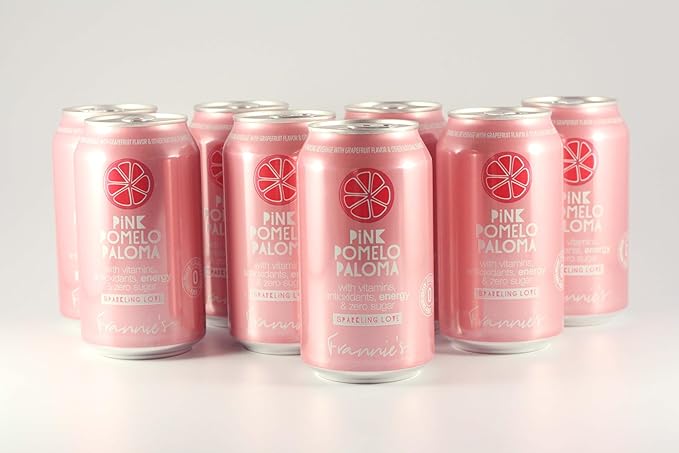KauffmanTreats Frannie Sparkling Beverage- Zero Calories &amp Sugar Aspertame Free: 24-Ct Case 12 Oz. Cans (Pink Pomelo Paloma)
