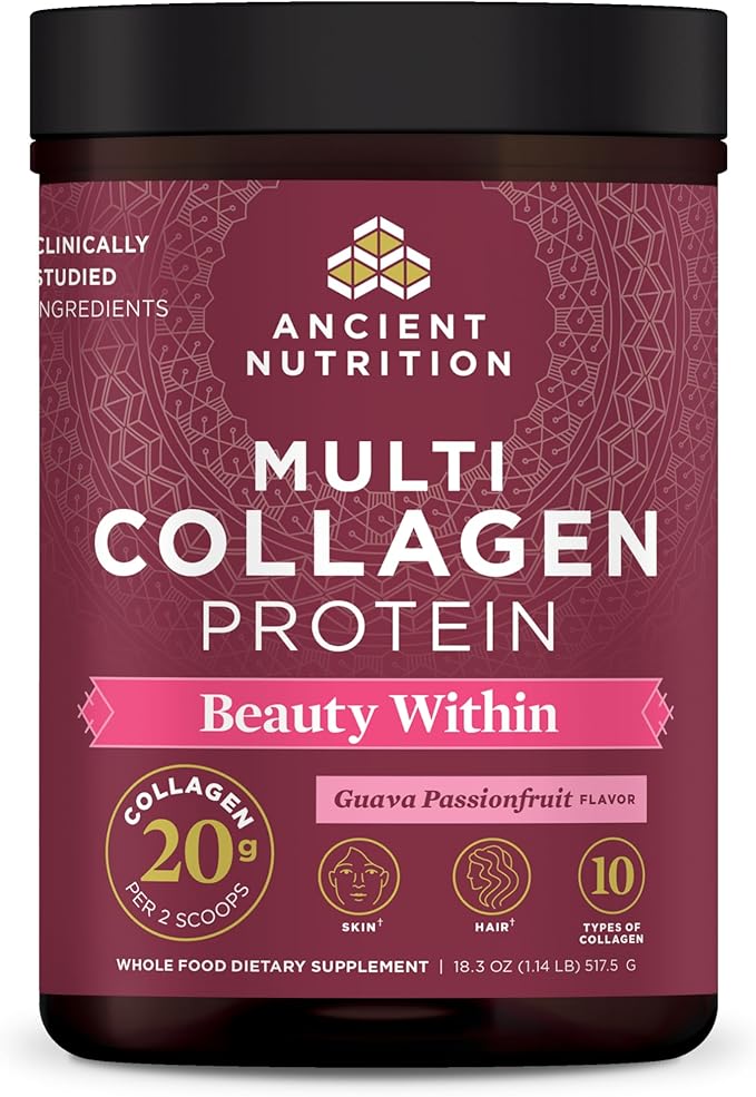 Ancient Nutrition Collagen Powder Protein Multi Collagen Protein Beauty Within Guava Passionfruit with Vitamin C Hydrolyzed Collagen Peptides Supports Healthy Skin and Nails 18.3oz