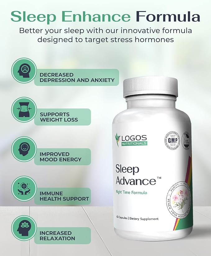 Sleep Advance - Restful Sleep Formula - 60 Capsules - Natural Sleep Aid with Magnesium Melatonin L-Theanine &amp More - Non-Addictive Stress Relief Formula for Deep Sleep