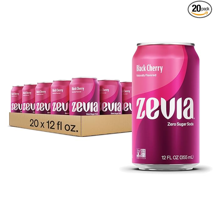 Zevia Zero Calorie Soda Black Cherry 12 Ounce Cans (Pack of 20)