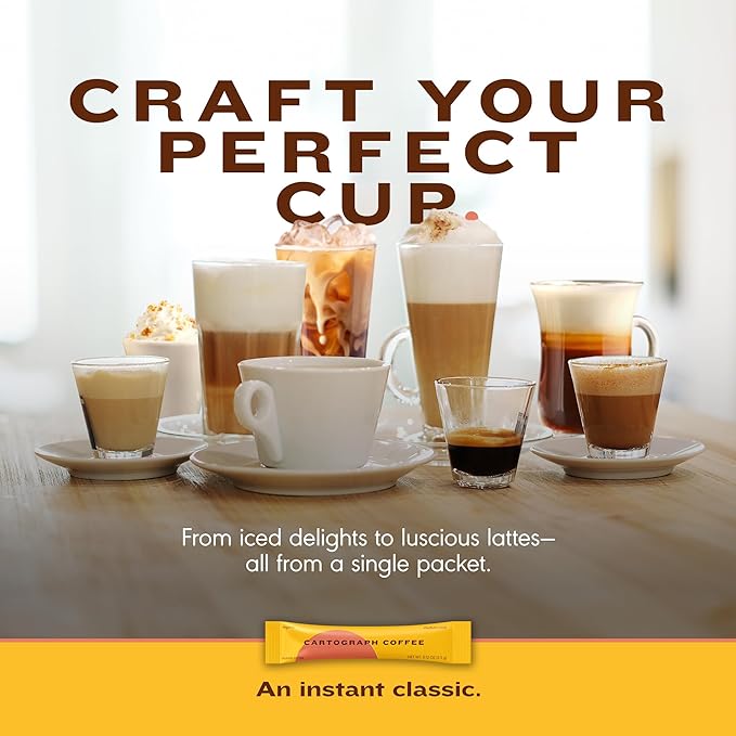 Cartograph Organic Instant Coffee Packets Single Serve 50PK - Medium Roast Instant Espresso - Freeze Dried Coffee Instant Powder - Individual Coffee Packets - Gourmet Instant Coffee Sticks