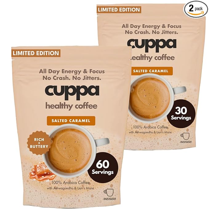 Cuppa Coffee - Great tasting medium roast with mushrooms adaptogens &amp superfoods - Lion's Mane Ashwagandha Cordyceps MCT Prebiotic Fiber &amp L-Theanine. Supports natural energy &amp better