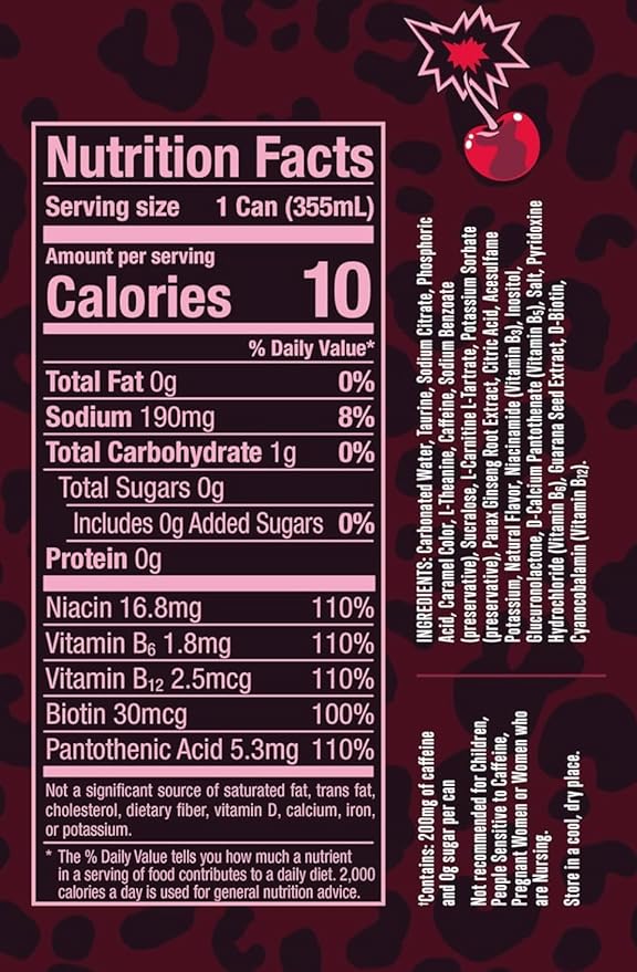 Alani Cherry Bomb Energy Drink Sugar Free Low Calorie Energy Drinks 200mg Caffeine - 12pk/12 fl oz Cans