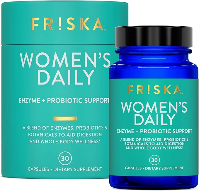 FRISKA Women’s Daily Digestive Enzyme and Probiotics Supplement Advanced Natural Support for Female Digestive Health Fights Bloating Eases Digestion Supports Nutrient Absorption 30 Capsules