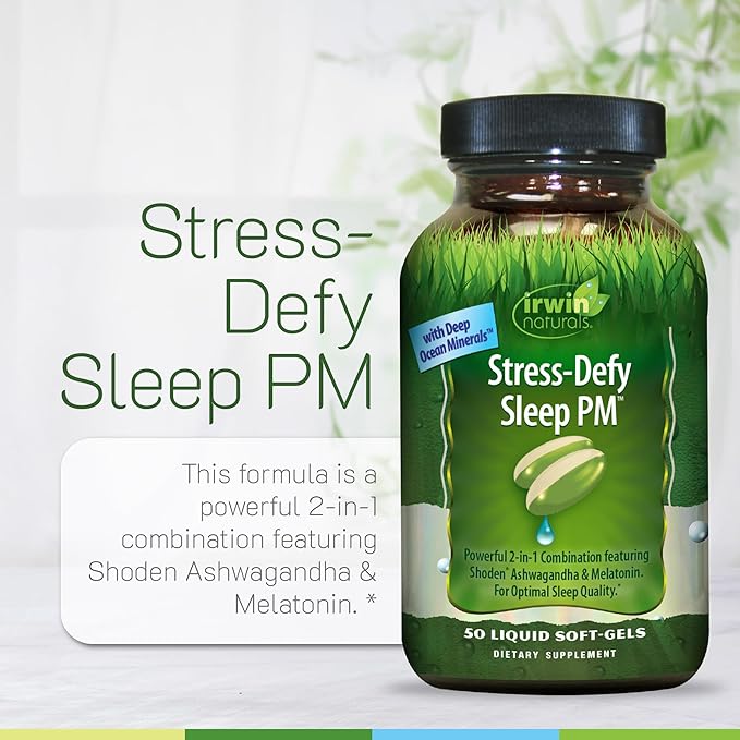 Irwin Naturals Stress-Defy Sleep PM – 50 Liquid Soft-Gels – Relaxation &amp Nighttime Restoration