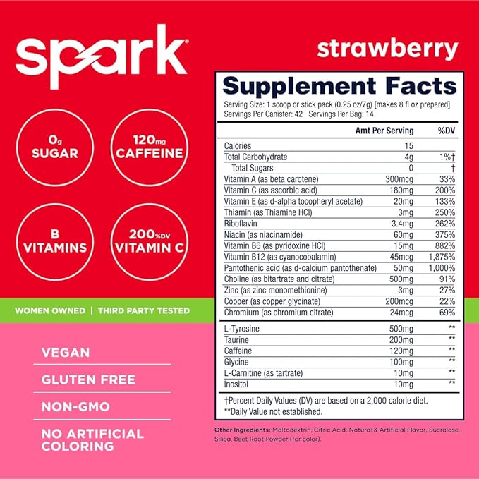 AdvoCare Spark - Energy Drink Mix - Vitamin &amp Amino Acid Supplement - Supports Energy &amp Focus - Portable Immune Support - Sugar-Free - Strawberry