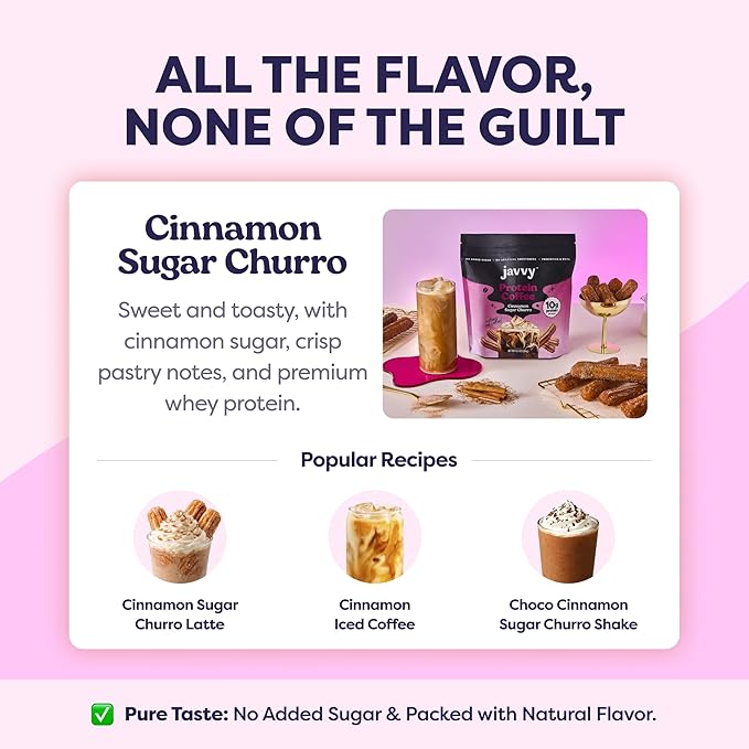 Cinnamon Sugar Churro Protein Iced Coffee - Premium Whey Protein &amp Instant Iced Coffees - 100% Natural Cold Brew - Zero Artificial Flavors &amp Sweeteners 80 mg Caffeine No Added Sugar 20 Serv