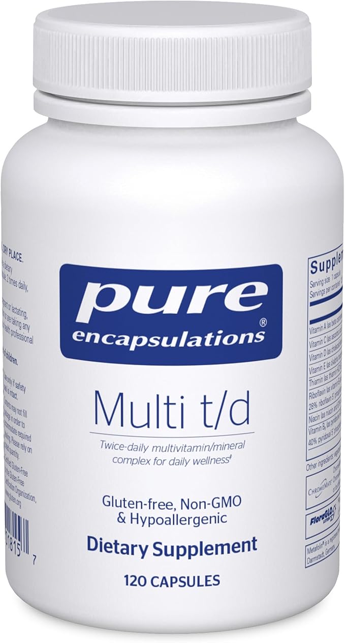 Pure Encapsulations Multi T/D - Multivitamin &amp Mineral Supplement - for Daily Wellness Cardiovascular &amp Immune Health* - Rich in Vitamins &amp Minerals - Gluten Free &amp Vegetarian - 120 C