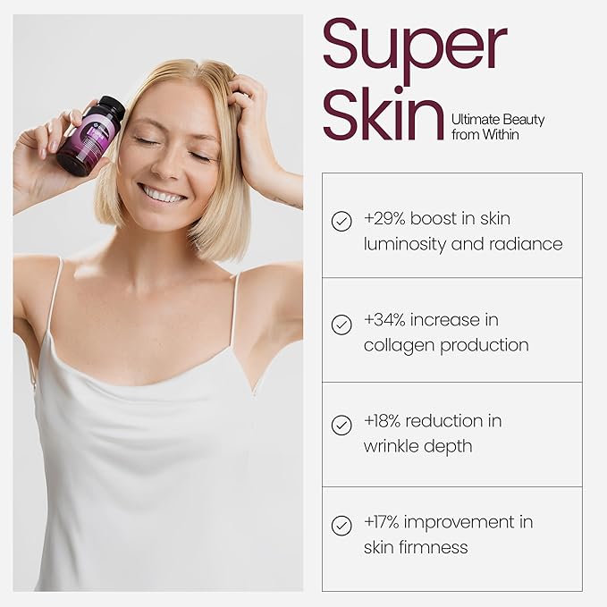 O'blossom Super Skin Beauty Supplement with SkinAx2 - Clinically Proven Best Sellers for Super Youth: Boosts Elasticity by 84% Reduces Wrinkle Depth by 18% Increases Collagen Production by 34%