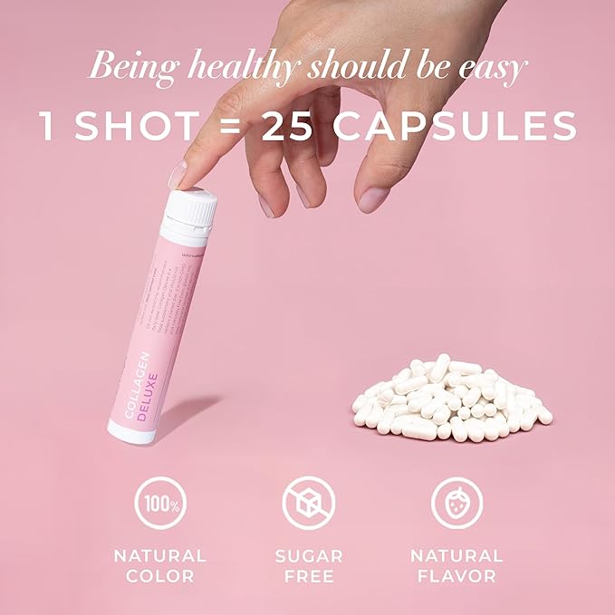 Swedish Collagen Deluxe | 12500 mg Hydrolyzed Marine Collagen Liquid Supplement - 20 x 25 ml Daily Shots | Hyaluronic Acid Biotin and Vitamin C for Healthy Hair Skin Nails and Joints | Sugar-Free