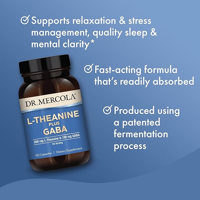 Dr. Mercola L-Theanine Plus GABA 60 Capsules Non-GMO Gluten Free Soy Free