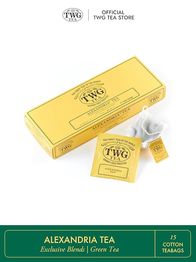 TWG Tea | Alexandria Tea | Green Tea | Mint &amp Corn Flowers | 15 Hand Sewn Cotton Teabags | Gift Set