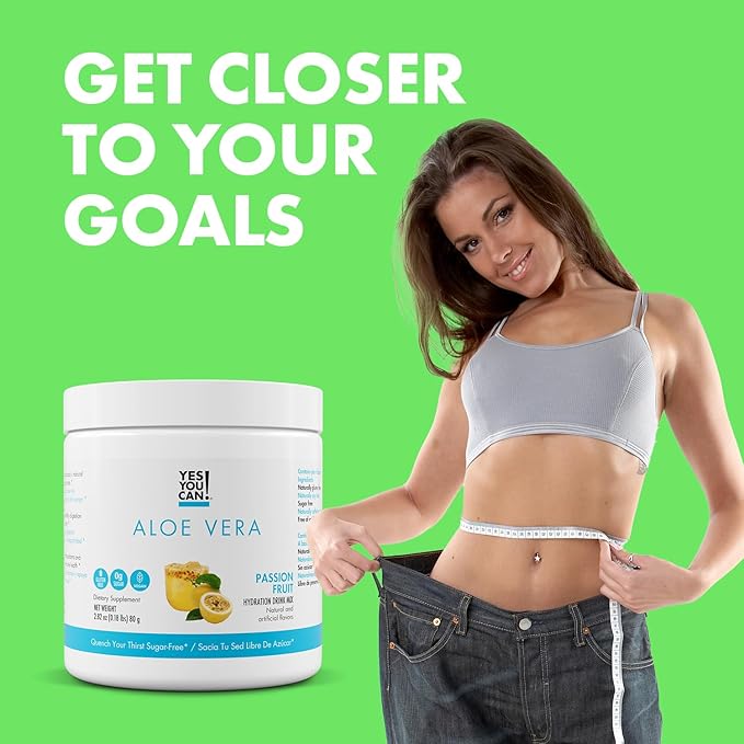 Yes You Can! Organic Aloe Vera Powder Drink Mix - Hydration Booster Infused with Pure Aloe Juice - Delicious Flavors - Made in USA - Antioxidant Rich - Passion Fruit - 40 Servings (Pack of 2)