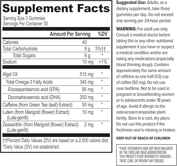 ONNIT Alpha Brain Neuro Focus Gummies IGEN Non-GMO Tested Vegan Gummies with Omega-3s Lutein Zeaxanthin and Caffeine Brain Eye and Focus Supplement for Men and Women Citrus Punch 90 Count