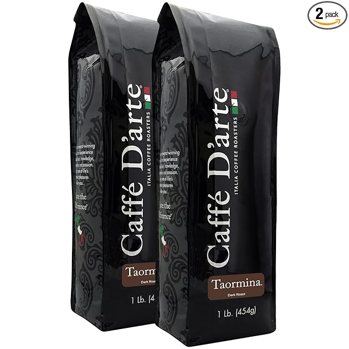 Caffe D’arte Taormina Whole Bean Espresso Coffee – Italian Roast Full-Bodied and Smooth Flavor Roasted in Seattle Perfect for Espresso Cappuccinos and Mochas 1 lb