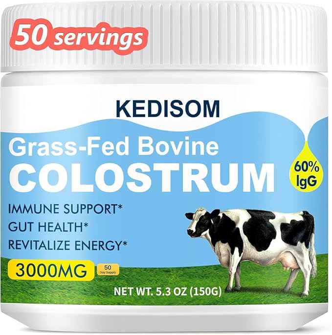 Grass-Fed Bovine Colostrum Supplement Powder - 60% High IgG 3000 mg for Gut Health Immune Support - Easy to Mix Natural Liposomal Colostrum Superfood Unflavored 50 Servings
