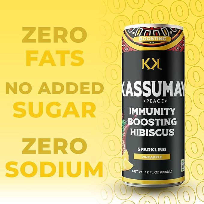 Kassumay Pineapple Sparkling Hibiscus Drink – Premium Plant-Based Wellness Beverage | Immunity Boosting | Antioxidant-Rich | Low Sugar | No Added Sugar | 12 Pack – 12 fl oz Cans