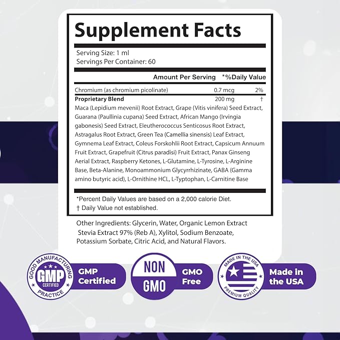 GlycoPezil – Daily Liquid Botanical Supplement with Chromium Maca Root Ginseng &amp Plant Extracts – Clean Stimulant-Free Formula – GMP-Certifed Non-GMO Made in USA - 2 fl oz 6 Month Supply