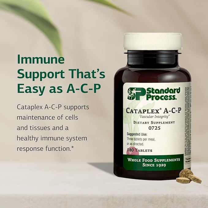 Standard Process Cataplex A-C-P - Healthy Cell &amp Tissue Supplement - Supports Dental Health &amp Immune System Function - Contains Vitamin A &amp C - Non-Dairy &amp Non-Soy - 180 Tablets (60 Se