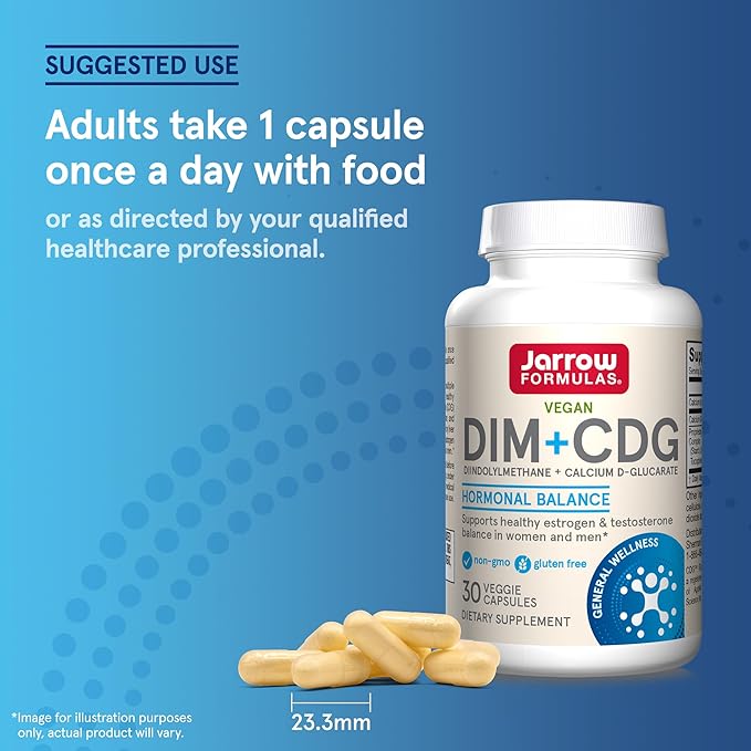 Jarrow Formulas - DIM + CDG Veggie Capsules - - DIM &amp CDG Supplement - for Hormone Balance - Non-GMO - Gluten Free30 Count (Pack of 2)