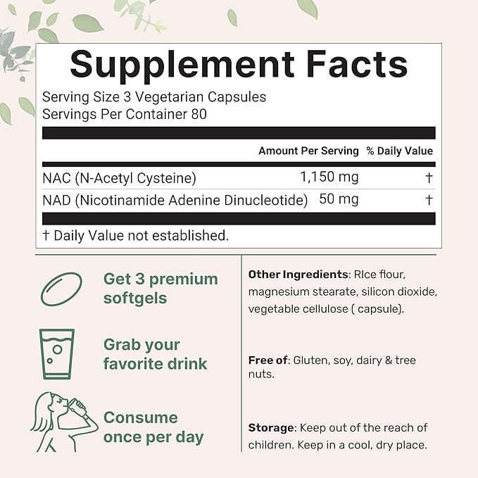 Micro Ingredients NAC with NAD+ 240 Vegetarian Capsules | 1200 mg Per Serving | 2-in-1 N-Acetyl-L-Cysteine with Nicotinamide Adenine Dinucleotide | Non-GMO cGMP Manufactured
