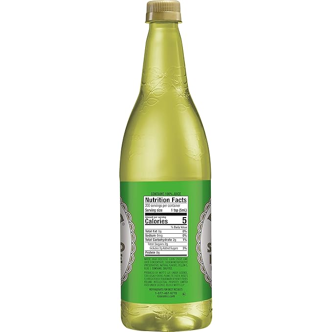 Rose's Sweetened Lime Juice 1 L bottle (Pack of 12) Made with Real Lime Juice Mixer to Add to Cocktails and Non-Alchoholic Drinks Trusted by Bartenders