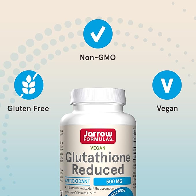 Jarrow Formulas Glutathione Reduced 500 mg - 60 Veggie Capsules - Intracellular Antioxidant - Quality Glutathione Supplements - Supports Recycling of Vitamins C &amp E - Non-GMO - Gluten Free - Vegan