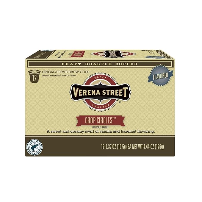 Verena Street Single Cup Pods (72 Count) Flavored Coffee Crop Circles Vanilla Hazelnut Rainforest Alliance Certified Arabica Coffee