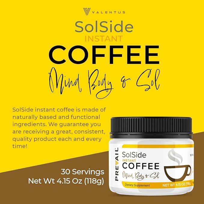 Valentus Solside Coffee Smooth Taste Coffee Vitamins Instant Coffee for Men Women Made with Natural Ingredients 4.15 Oz (118g)