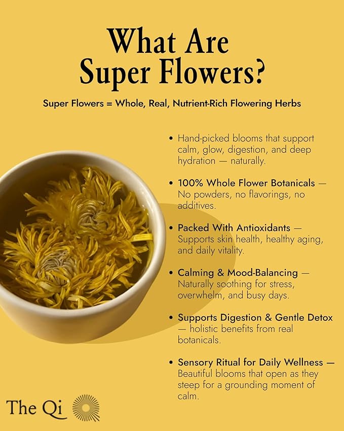 The-Qi Royal Chrysanthemum Blooming Flower Tea – The Qi 9 Pcs Whole Chrysanthemum Flowers – 100% All Natural Blooming Tea Gift Set for Inner Calm &amp Relaxation Caffeine-free – Makes 27 Cups