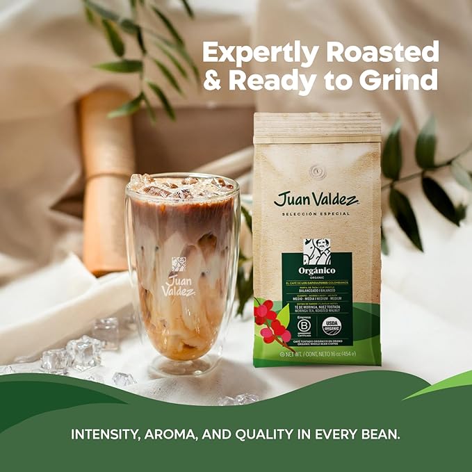 Juan Valdez Organic Whole Bean Coffee - Balanced Roast | 100% Colombian Arabica Beans | 100% Colombian Coffee - Balanced Profile with Moringa &amp Nutty Notes | Certified USDA Organic | 16 oz / 454 g