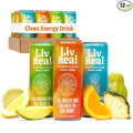 LivReal Clean Energy Drink – Organic Green Tea Caffeine 125mg + L-Theanine 100mg – Real Fruit No Sweeteners or Flavorings – Vitamin C &amp B Complex – Sparkling Variety Pack Water – 12 Pack 12 fl o