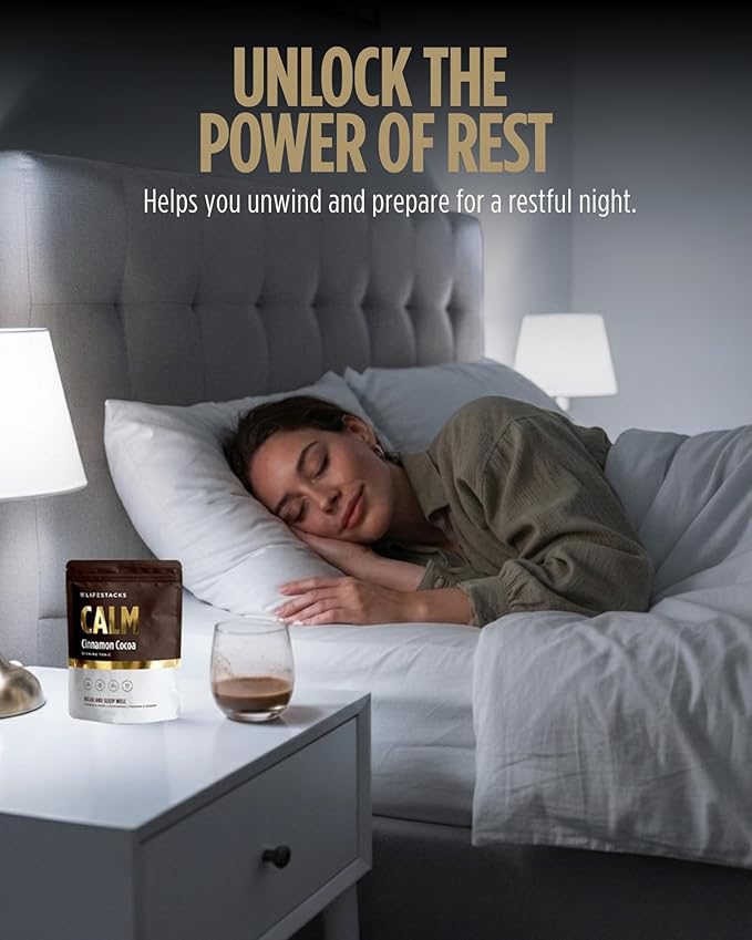 Calm Nighttime Magnesium Hot Cocoa – Melatonin-Free Natural Sleep Support Drink Mix with Reishi Mushroom Chamomile L-Theanine &amp L-Tryptophan – Calm Cinnamon Cocoa 20 Servings